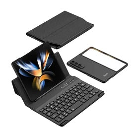 Gigapack bőrhatású flippes mobiltelefon tok, Bluetooth billentyűzettel - fekete | Samsung Galaxy Z Fold4 5G, angol gomb-0