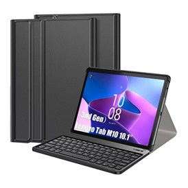 Gigapack bőrhatású flippes táblagép tok, Bluetooth billentyűzet - fekete | Lenovo Tab M10 (TB-328), angol gombkiosztás-0
