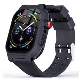 Shellbox szilikon óraszíj, műanyag órakerettel és kijelzővédő üveggel - sötétkék | Apple Watch 41mm-0