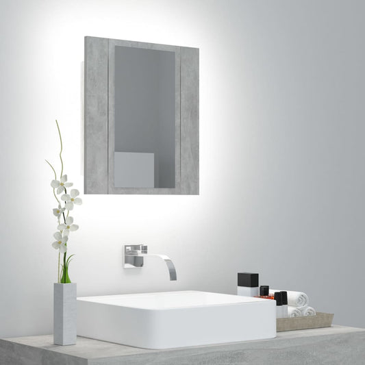 betonszürke akril LED-es tükrös fürdőszobaszekrény 40x12x45 cm