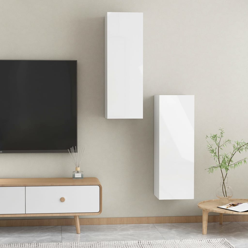 2 db magasfényű fehér forgácslap TV-szekrény 30,5 x 30 x 90 cm