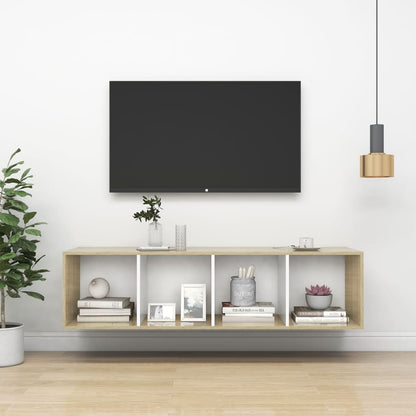 fehér és tölgyszínű forgácslap fali TV-szekrény 37x37x142,5 cm