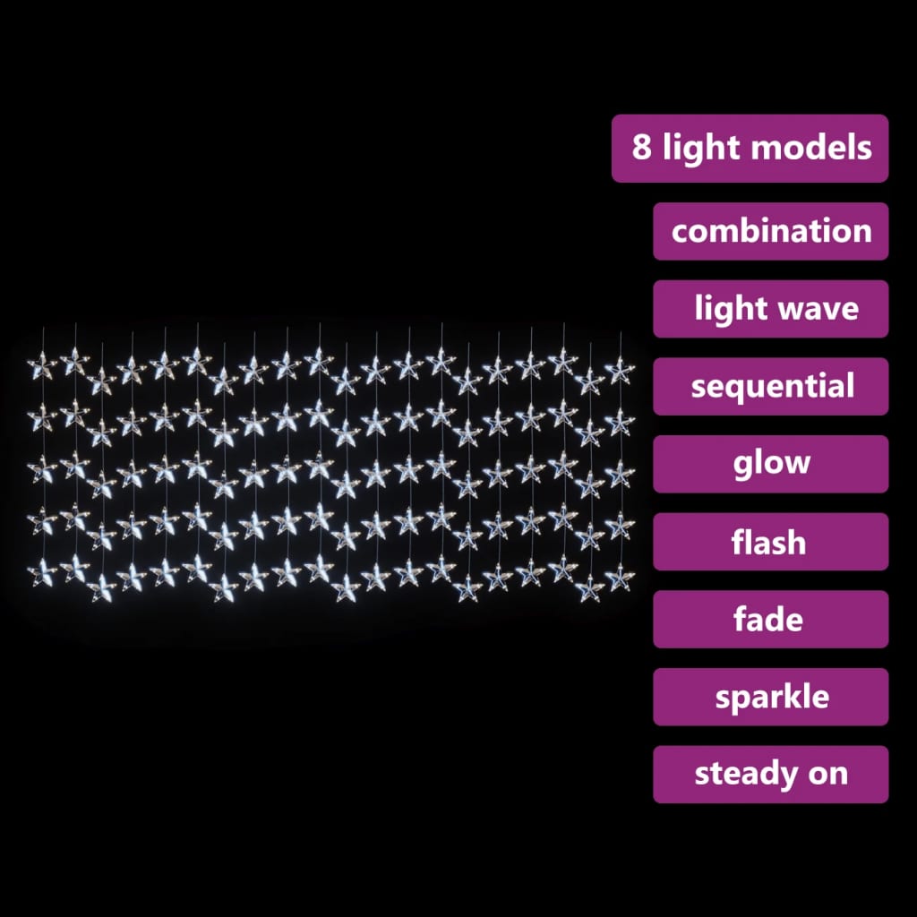 8 funkciós csillagdíszes fényfüggöny 500 hideg fehér LED-del