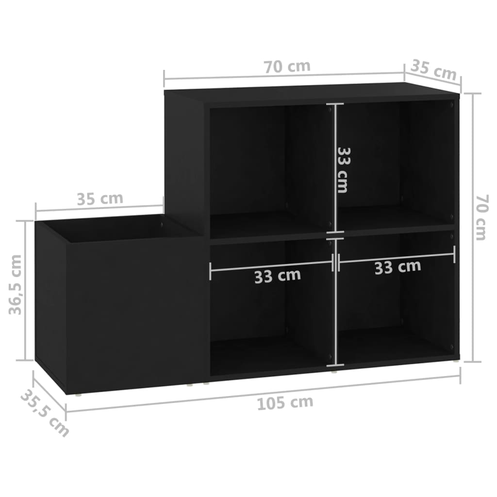 fekete forgácslap előszobai cipősszekrény 105 x 35,5 x 70 cm