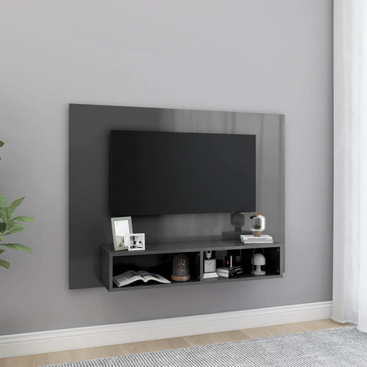 magasfényű szürke fali forgácslap TV-szekrény 120x23,5x90 cm