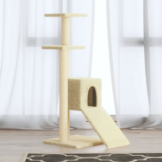 krémszínű macskabútor szizál kaparófákkal 92 cm