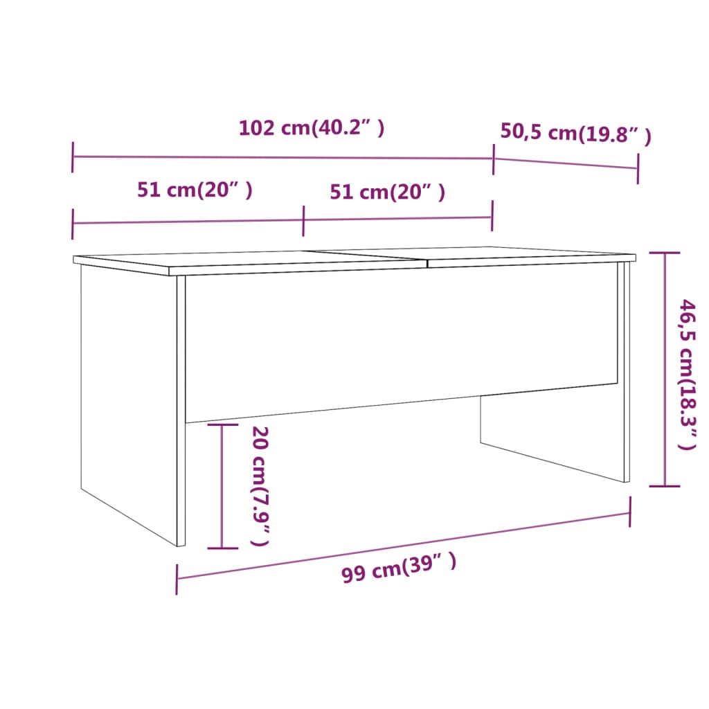 szürke sonoma színű szerelt fa dohányzóasztal 102x50,5x46,5 cm
