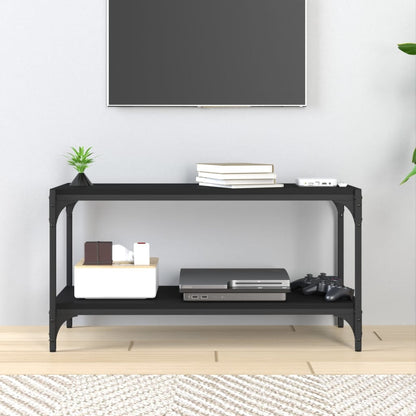 fekete szerelt fa és acél TV-szekrény 80 x 33 x 41 cm