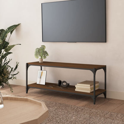 barna tölgy színű szerelt fa és acél TV-szekrény 100x33x41 cm