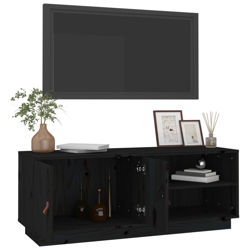 fekete tömör fenyőfa TV-szekrény 105 x 34 x 40 cm