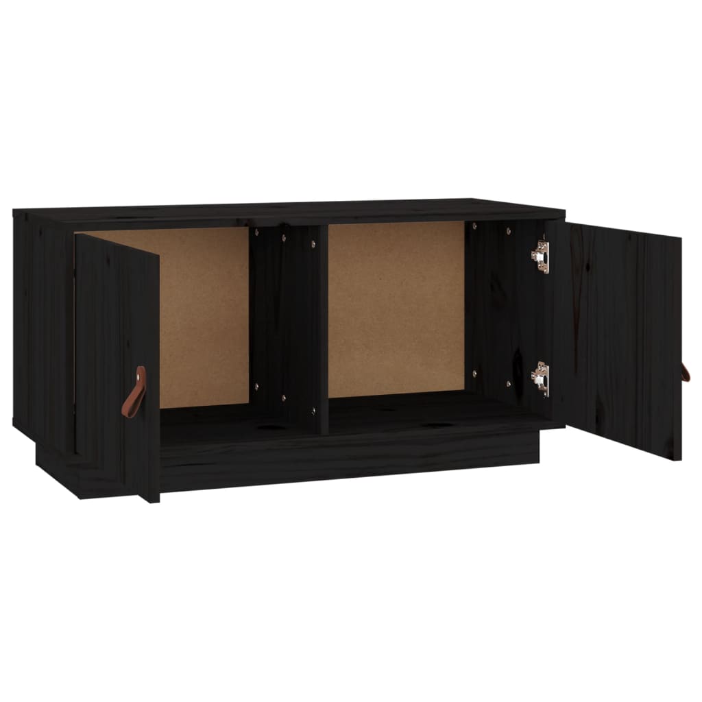 fekete tömör fenyőfa TV-szekrény 80 x 34 x 40 cm
