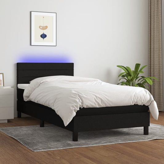 fekete szövet rugós és LED-es ágy matraccal 80 x 200 cm