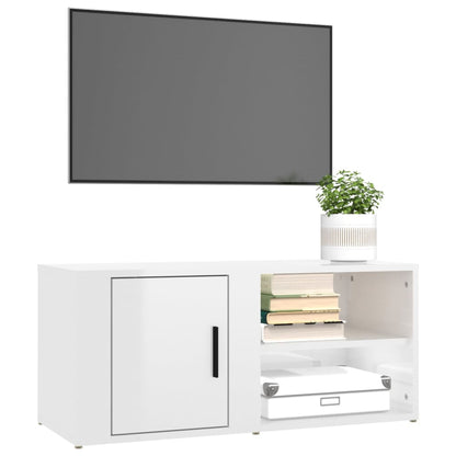 2 db magasfényű fehér szerelt fa TV-szekrény 80x31,5x36 cm