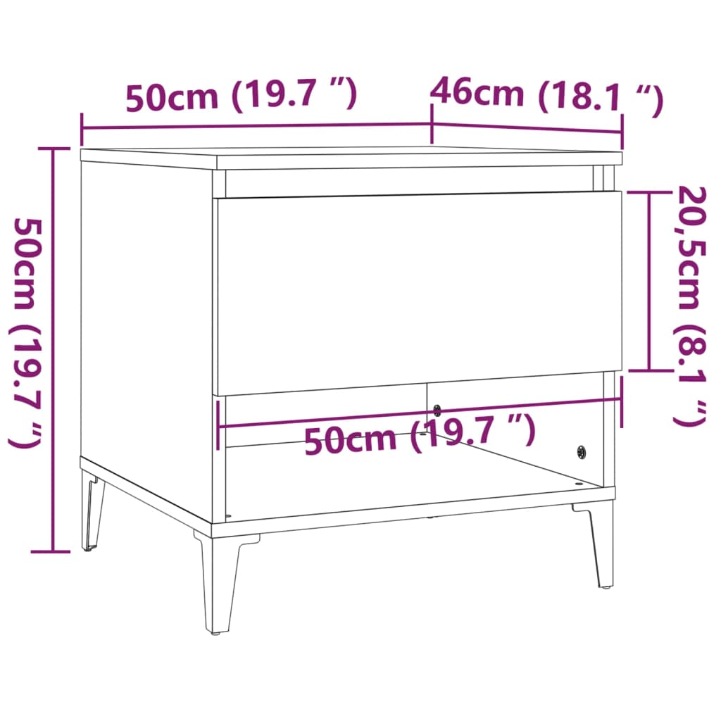 2 db fehér szerelt fa kisasztal 50 x 46 x 50 cm