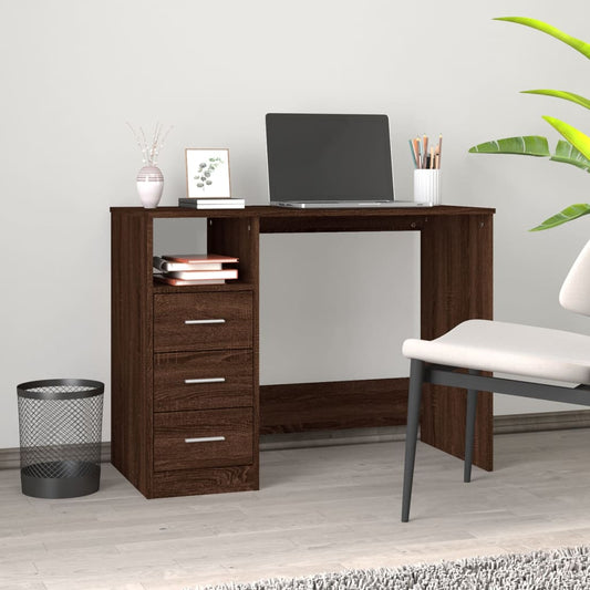 barna tölgy színű szerelt fa íróasztal fiókokkal 102x50x76 cm