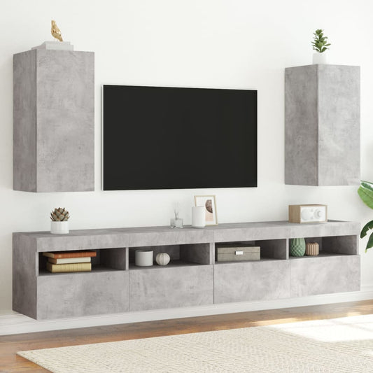 2 db betonszürke fali TV-szekrény LED-del 30,5x35x70 cm